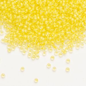 Seed bead, Preciosa Ornela Czech glass, pkg/500g, #11 rocaille, transparent terra intensive yellow-lined clear, (08A86).