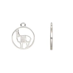 Charm Amoracast&reg; 1pkg1 sterling silver, 12mm 2-sided open llama round