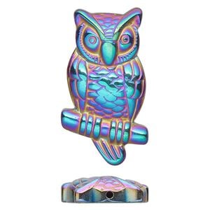 Hemalyke&trade; 1pkg1, electroplated half-drilled 1-sided owl focal 32.5x18mm