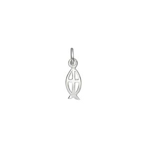 Drop, sterling silver, 10x5mm open Christian fish with cross. Sold per pkg of 2.