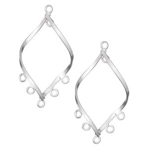Drop, sterling silver, 23x13mm open flat wire twisted marquise with 6 loops. Sold per pkg of 2.