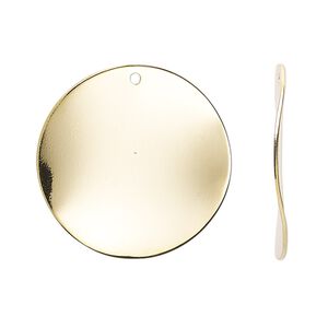 Drop, gold-plated steel, 26mm wavy flat round. Sold per pkg of 10.