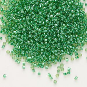 Seed bead, Delica&reg;, glass, pkg/7.5g, #11 round, translucent green-lined luster chartreuse (DB-0916).