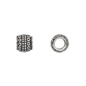Bead 1pkg4 silver-plated, 9x8mm beaded barrel / dots / circles, white brass antique Dione&reg;