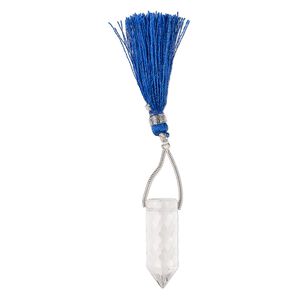 Quartz crystal 1pkg1, matte hand-cut spiral-faceted round point drop natural 27x9mm