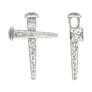 Focal 1pkg1, antiqued sterling silver, 33x23mm single-sided nail cross with 3.3mm hole.
