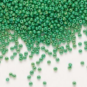 Seed bead, Preciosa Ornela Czech glass, pkg/50g, #11 rocaille, opaque rainbow green, (54250).