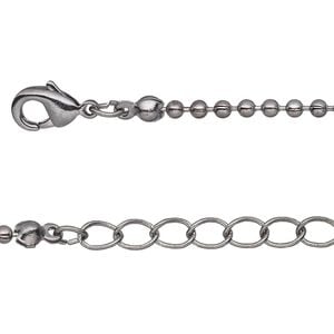 Chain 1pkg4 gunmetal-plated ball, 2mm / lobster claw clasp, brass 16 inch