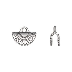 Crimp end, TierraCast&reg;, pewter (tin-based alloy), 15x8mm crescent, 2.7mm inside diameter. Sold per pkg of 20.