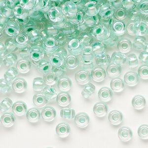 Seed bead, Miyuki, glass, pkg/25g, #6 rocaille, translucent mint pearl-lined glacier blue, (RR-3806).