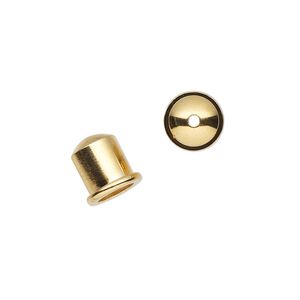Cord end glue-in 1pkg2 gold-plated, 9mm cupola / 5.8mm inside diameter, brass / TierraCast&reg;