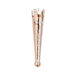 Bolo tip 1pkg10 copper-plated, 33x7mm / flower design / 6mm inside diameter, steel