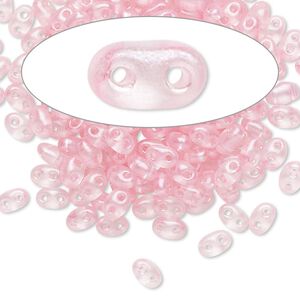Seed bead, Preciosa Twin&trade; Czech glass, pkg/10g, 5x2.5mm oval, translucent pink terra pearl clear, (08198).
