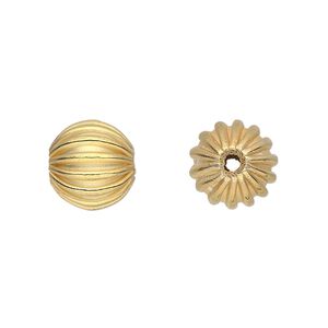 Bead 1pkg8 gold-finished, 12mm corrugated round, copper