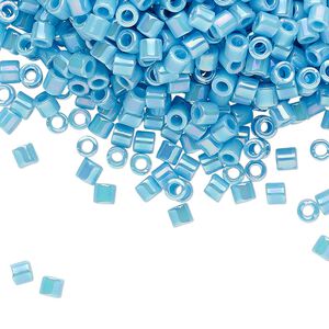 Seed bead, Delica&reg;, glass, pkg/50g, #8 round, opaque rainbow turquoise blue (DBL-0164).