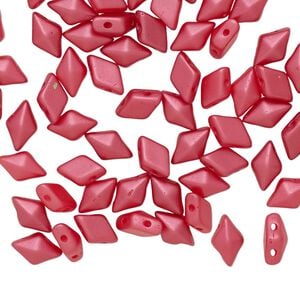 Bead, DiamonDuo&trade;, Czech pressed glass, opaque pastel dark coral red, 8x5mm faceted diamond with flat back and (2) 0.7-0.8mm holes. Sold per 50-gram pkg, approximately 350 beads.