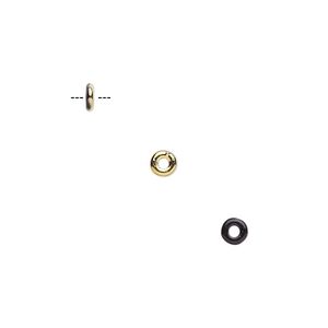 Bead, Czech pressed glass, opaque jet with half-coat bronze gold, 4x1mm ring. Sold per pkg of 100.