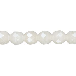 Bead, Czech fire-polished glass, light ivory luster, 8mm faceted round. Sold per 15-1/2" to 16" strand, approximately 50 beads.