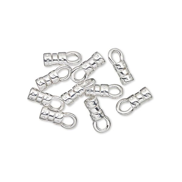 Crimp end 1pkg100 silver-plated, 5.5x3.5mm tube / loop / 2mm inside diameter, brass image number 0