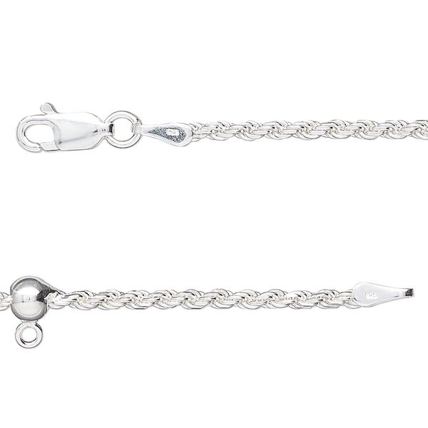 Chain 1pkg1 sterling silver French rope & ball, 2mm diamond-cut / 5mm / lobster claw clasp, 16 inch image number 0