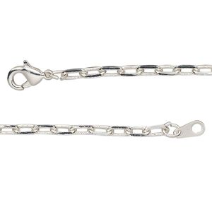 Chain 1pkg1 silver-plated paperclip, 3mm / lobster claw clasp, brass 20 inch