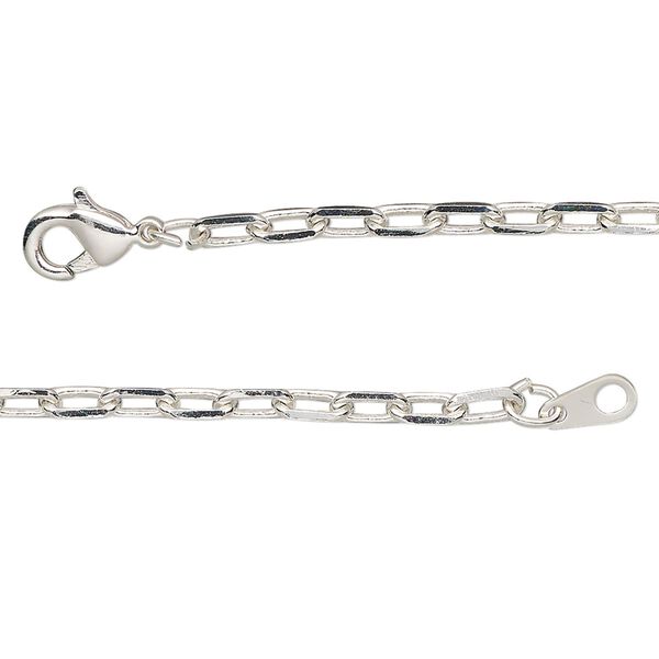 Chain 1pkg1 silver-plated paperclip, 3mm / lobster claw clasp, brass 20 inch image number 0