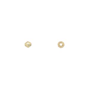 Bead 1pkg100 gold-plated, 3mm corrugated double cone, brass