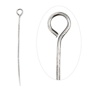 Eye pin 1pkg100 silver-plated, 1.5 inch, 24 gauge brass antique