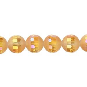 Bead 1pk 96 facets translucent golden blush AB half-matte, Celestial Crystal&reg; 10mm round 8 inch