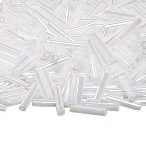 Bead, Miyuki, bugle bead, glass, pkg/50 g, 12x2.4mm center-drilled, ceylon opaque pearl white, (RBU-0528).