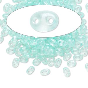 Seed bead, Preciosa Twin&trade; Czech glass, pkg/50g, 5x2.5mm oval, translucent mint green terra pearl clear, (08158).