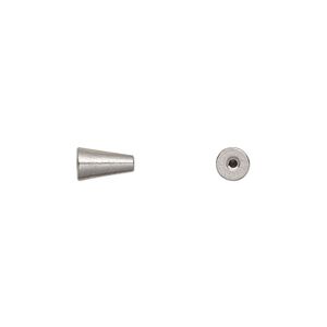 Cone end glue-on 1pkg4 stainless steel, 6.5x4mm half-drilled cone / for memory wire / 1mm inside diameter