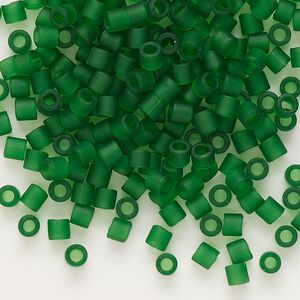Seed bead, Delica&reg;, glass, pkg/7.5g, #8 round, translucent matte green (DBL-0746).