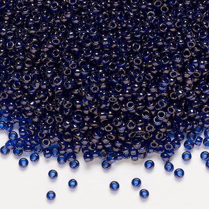 Seed bead, Miyuki, glass, pkg/25g, #11 rocaille, translucent gold luster cobalt (RR-308).