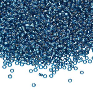 Seed bead, Miyuki, glass, pkg/250g, #11 rocaille, transparent silver-lined Capri blue, (RR-25).