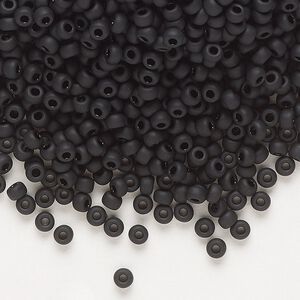 Seed bead, Miyuki, glass, pkg/50g, #8 rocaille, opaque matte black, (RR-401F).