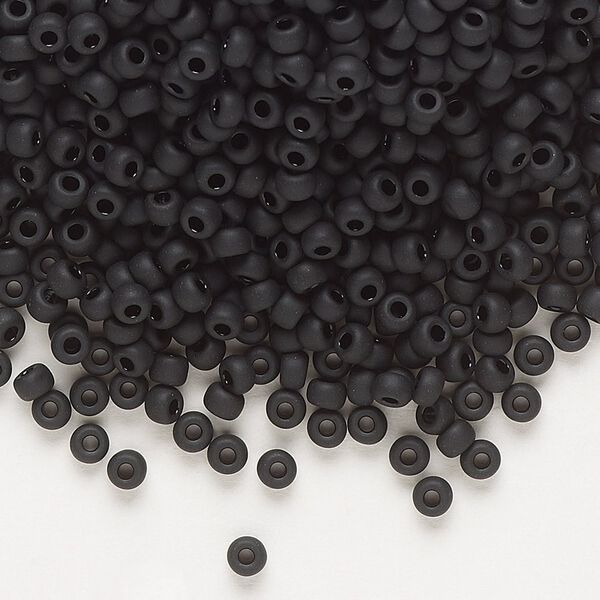 Seed bead, Miyuki, glass, pkg/50g, #8 rocaille, opaque matte black, (RR-401F). image number 0
