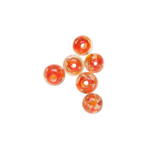 Bead, lampworked glass, clear / red / glow-in-the-dark / gold, 6mm round. Sold per pkg of 6.