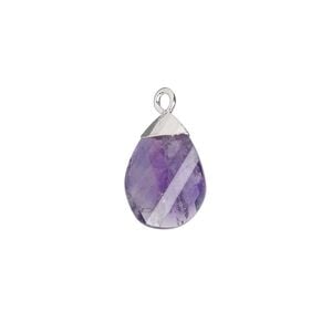 Drop 1pkg1, electroplated sterling silver and amethyst (natural), 13x9mm hand-cut flat faceted twisted teardrop