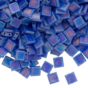 Seed bead, TILA&reg;, glass, pkg/250g, 5mm full tila square, translucent matte rainbow blueberry, (TL-151FR).