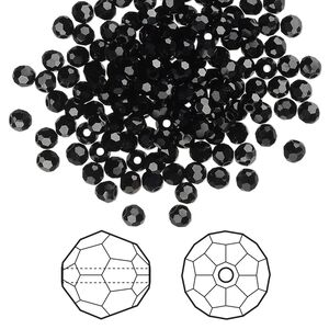 Bead 720pk jet, Swarovski&reg; 3mm round 5000