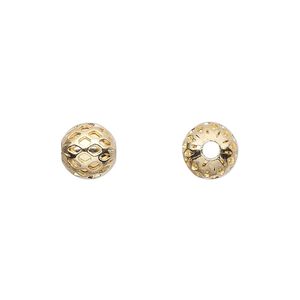 Bead, gold-plated brass, 8mm weave round. Sold per pkg of 10.
