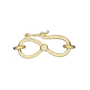 Clasp S-hook 1pkg1 sterling silver, 26x12.5mm / safety latch / 6mm 15 gauge closed jump ring, "vermeil" / clear cubic zirconia 1-strand