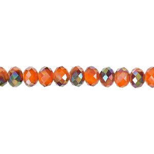 Bead 1pk 48 facets opaque orange smoky AB, Celestial Crystal&reg; 6x4mm rondelle 15.5-16 inch