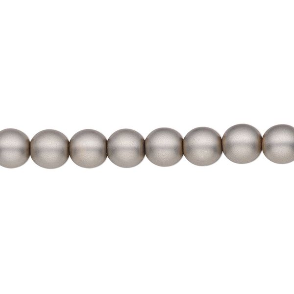 Bead, Czech pearl-coated glass druk, opaque matte grey, 6mm round. Sold per 15-1/2" to 16" strand. image number 0