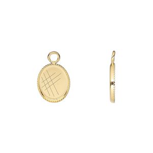 Drop, gold-plated brass, 11x9mm oval with beaded edge and 10x8mm oval bezel setting. Sold per pkg of 24.