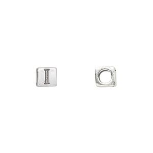 Bead 1pkg1 sterling silver, 5.5mm cube / letter I, antiqued Dione&reg;