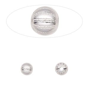 Bead 1pkg1 sterling silver, 6mm fluted round / melon / laser-cut