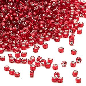 Seed bead, Dyna-Mites&trade;, glass, pkg/1/2kg, #11 round, transparent silver-lined ruby red, (38:RR 11/0 RR).