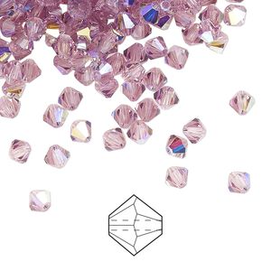 Bead 48pk light amethyst AB, Preciosa Czech crystal 4mm bicone
